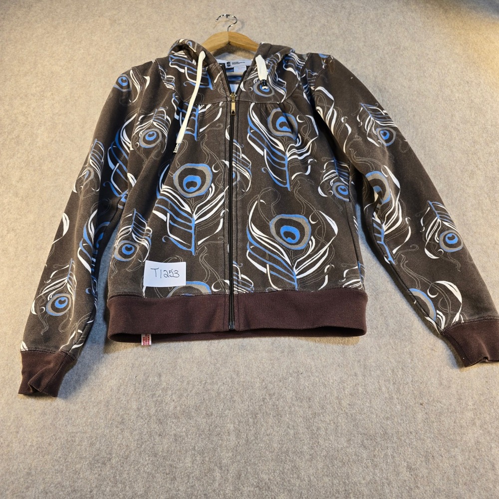 Bonfire Snowboarding Co Womens XS Brown Peacock Feather Print Full Zip Hoodie